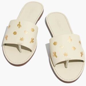 Madewell Size 8 Boardwalk Post Slide Cream Sandals with Gold Accents